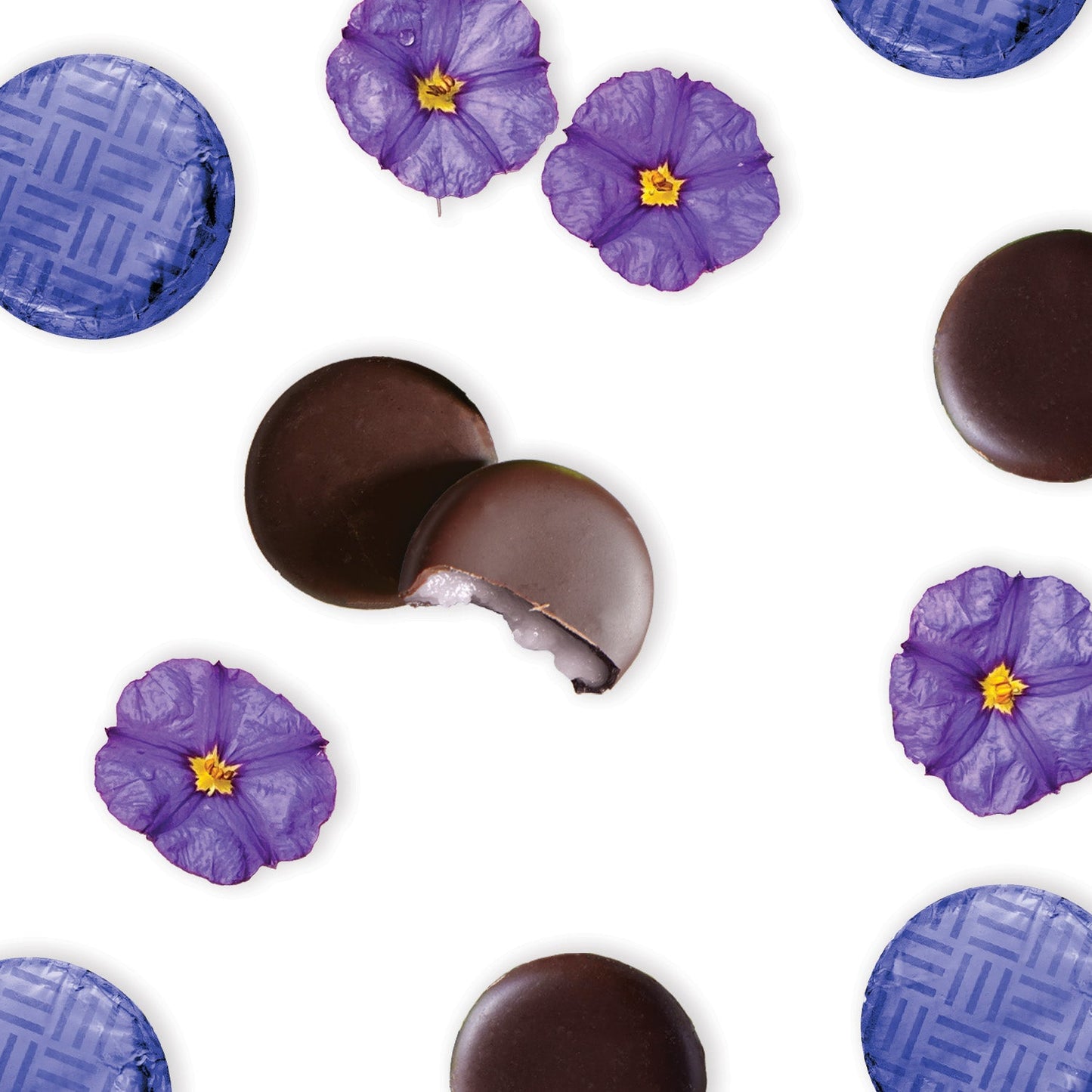 lilac foiled dark chocolate violet cream bulk 2kg boxes