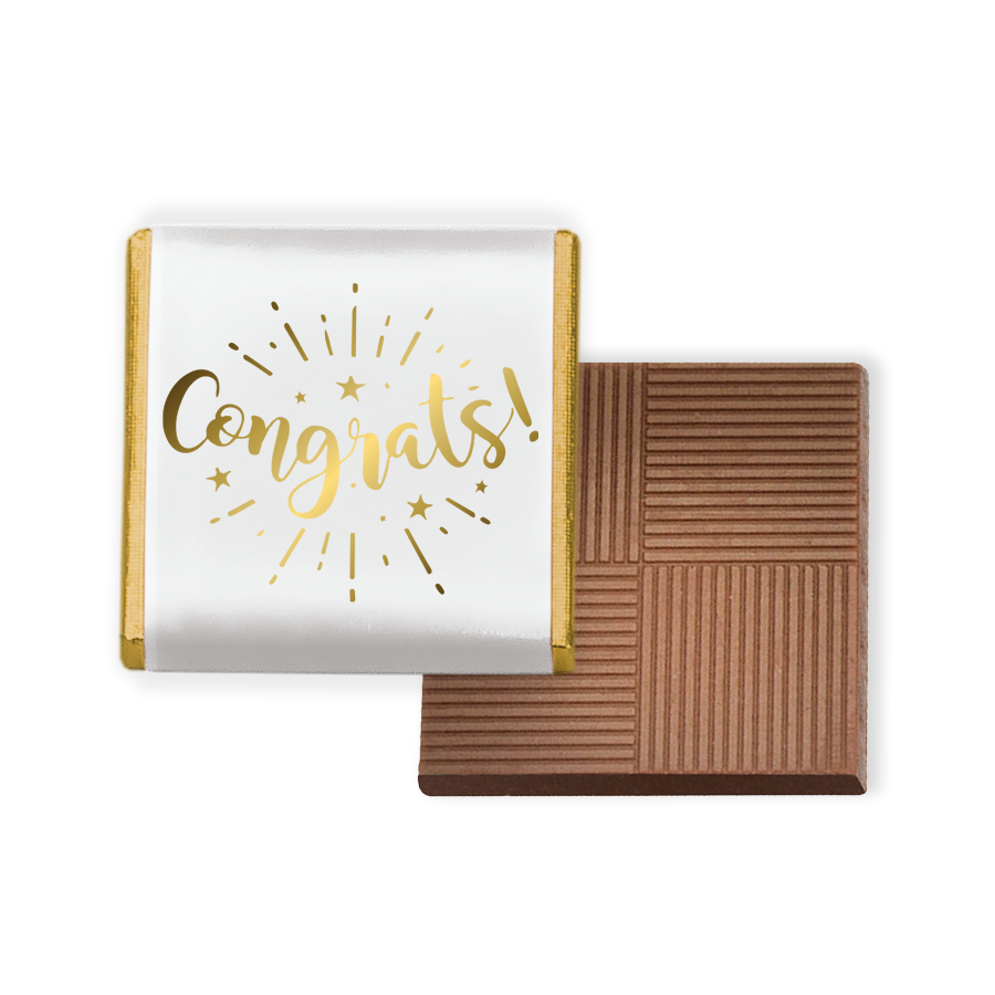 Milk Chocolate Neapolitans, elegantly crafted to enhance any celebratory occasion.  Wrapped in luxurious foil and encased in a chic white paper wrapper emblazoned with 'congrats' in shimmering gold print, these chocolates offer a festive and sophisticated way to express congratulations.  Inside each bulk 2kg box, you'll discover 400 individually wrapped chocolates