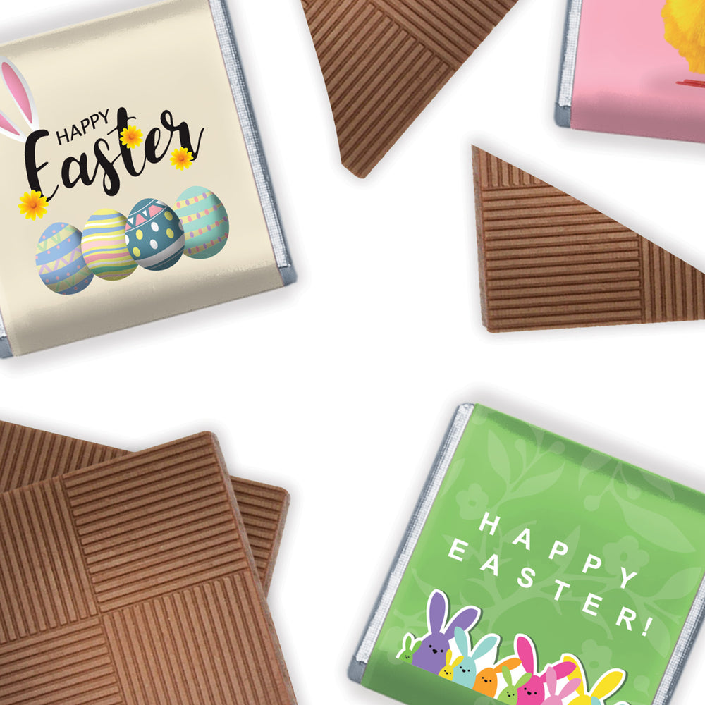 Easter-themed Milk Chocolate Neapolitans, perfectly packaged in an adorable 'Easter Chick' design carton.  These delightful chocolates are ideal for adding a touch of whimsy to your Easter celebrations, especially during Easter egg hunts