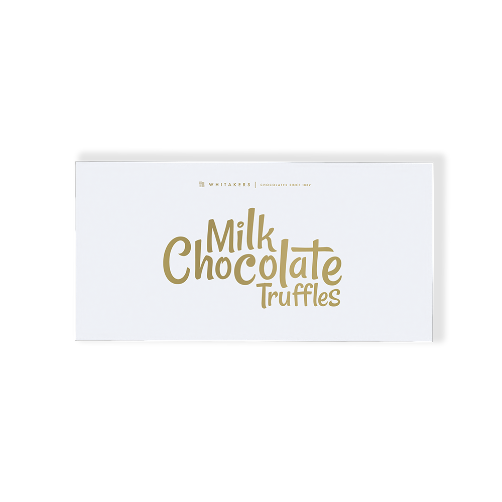 Luxury Milk Chocolate Truffles. This exquisite gift box contains eight hand-finished truffles, each featuring a lusciously soft and creamy milk chocolate ganache centre, lovingly encased in a smooth milk chocolate shell