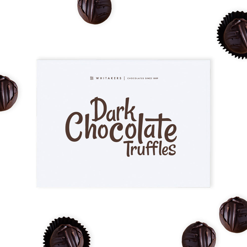 Luxury Dark Chocolate Truffle Gift Box, featuring twelve meticulously hand-finished truffles