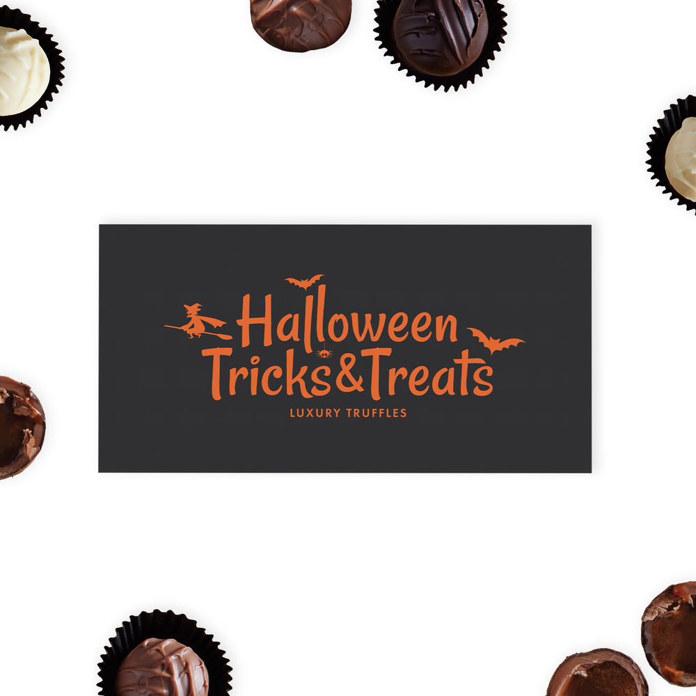 Embrace the spooky spirit of Halloween with Whitakers Chocolates' "Trick or Treat" 8 Chocolate Truffle Gift Box, a perfect mix of indulgence and eerie delight