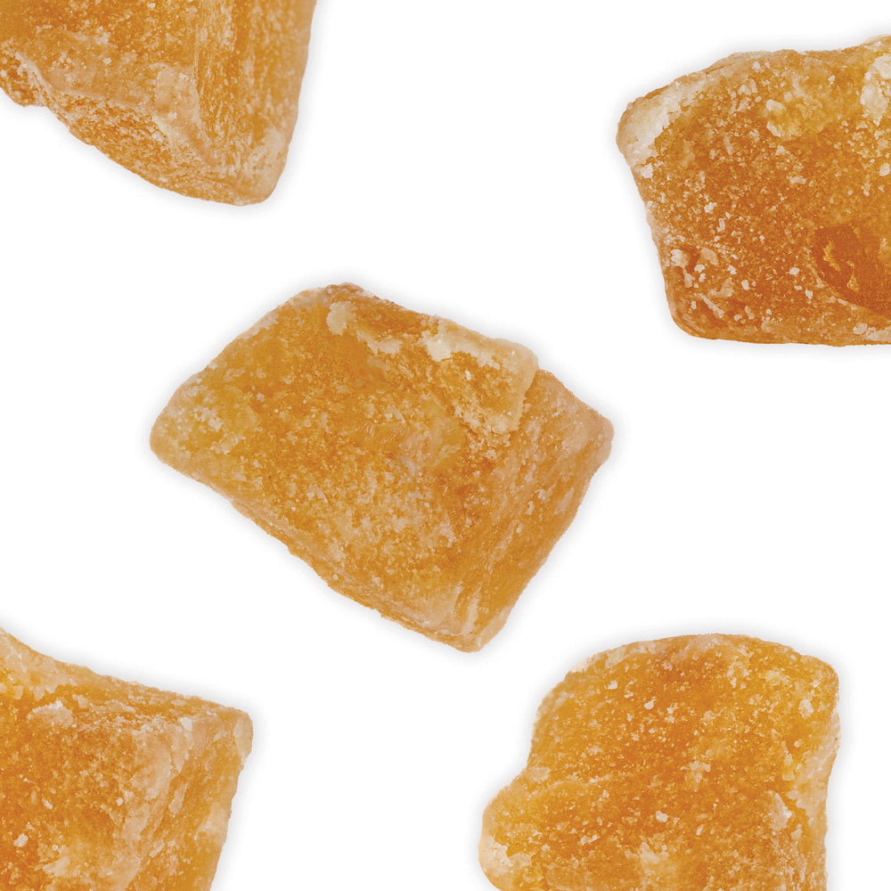 crystallised ginger pieces dusted in sugar