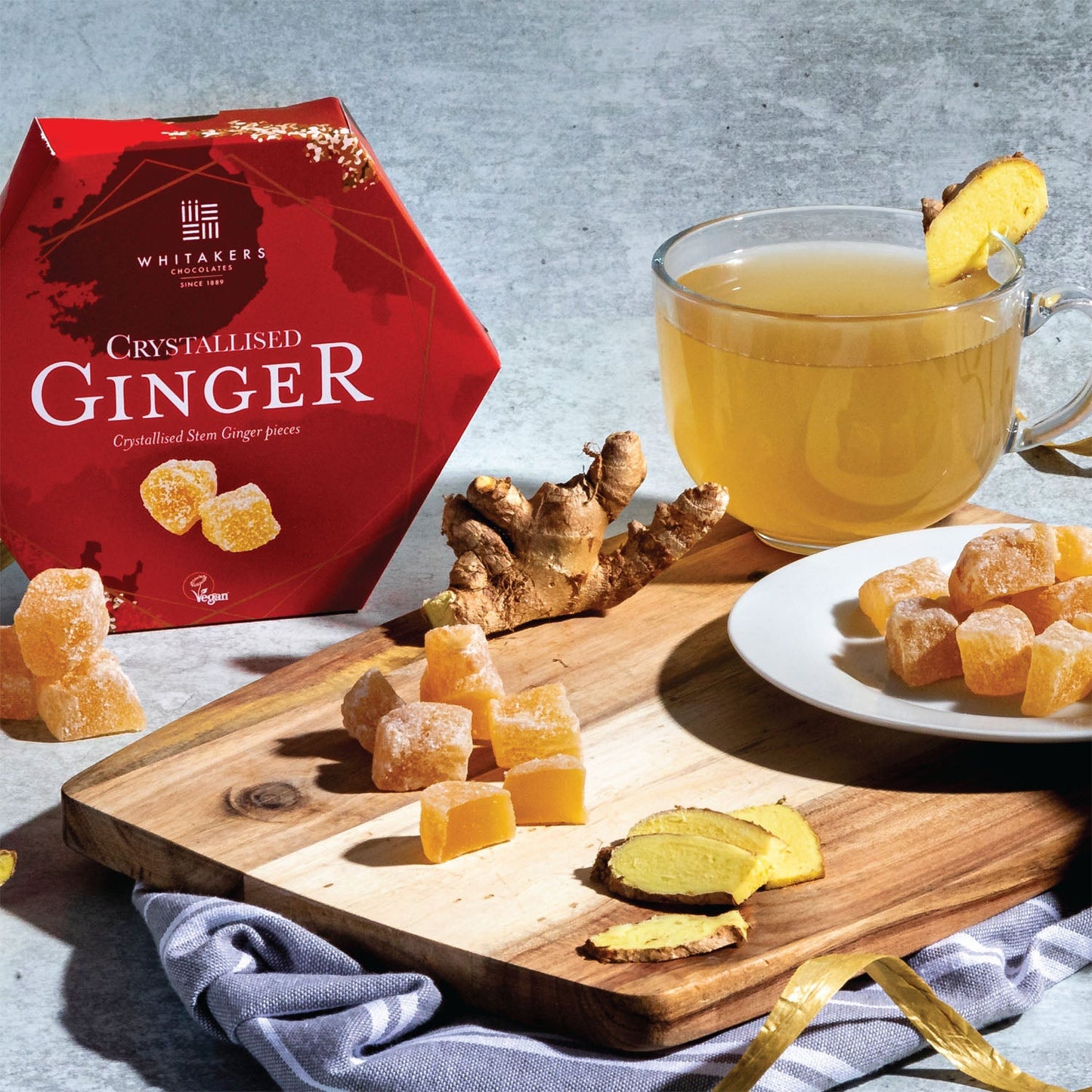 Fiery Crystallised Stem Ginger, sugar-dusted and elegantly presented in a stunning hexagonal gifting box