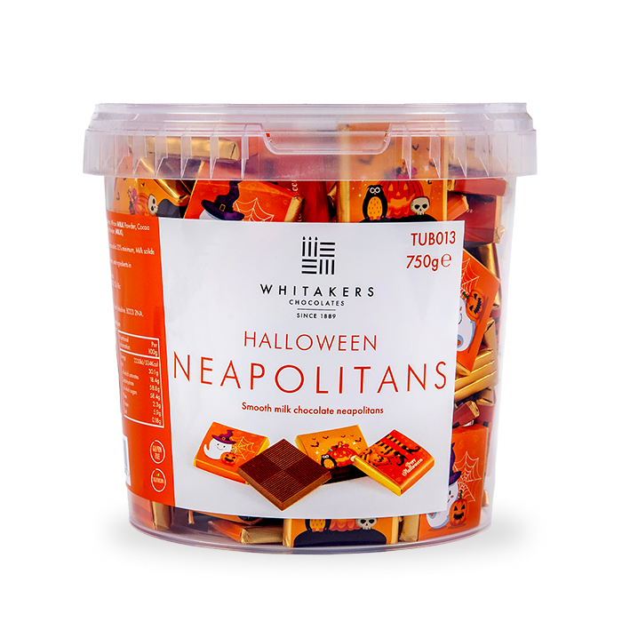 Halloween-themed Milk Chocolate Neapolitans, perfect for trick-or-treaters and party-goers alike.&nbsp;  Each of the 150 creamy milk chocolate pieces comes individually wrapped in Luxury foil and adorned with eerie full-colour paper wrappers, capturing the spirit of Halloween