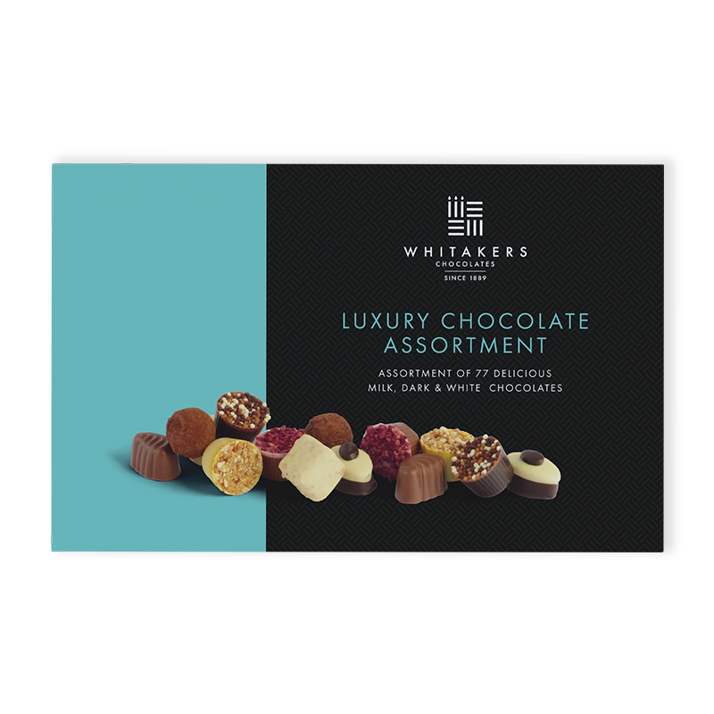 Luxury Assorted Chocolates and Truffles Selection Box, featuring 77 hand-finished delights crafted from the finest natural ingredients