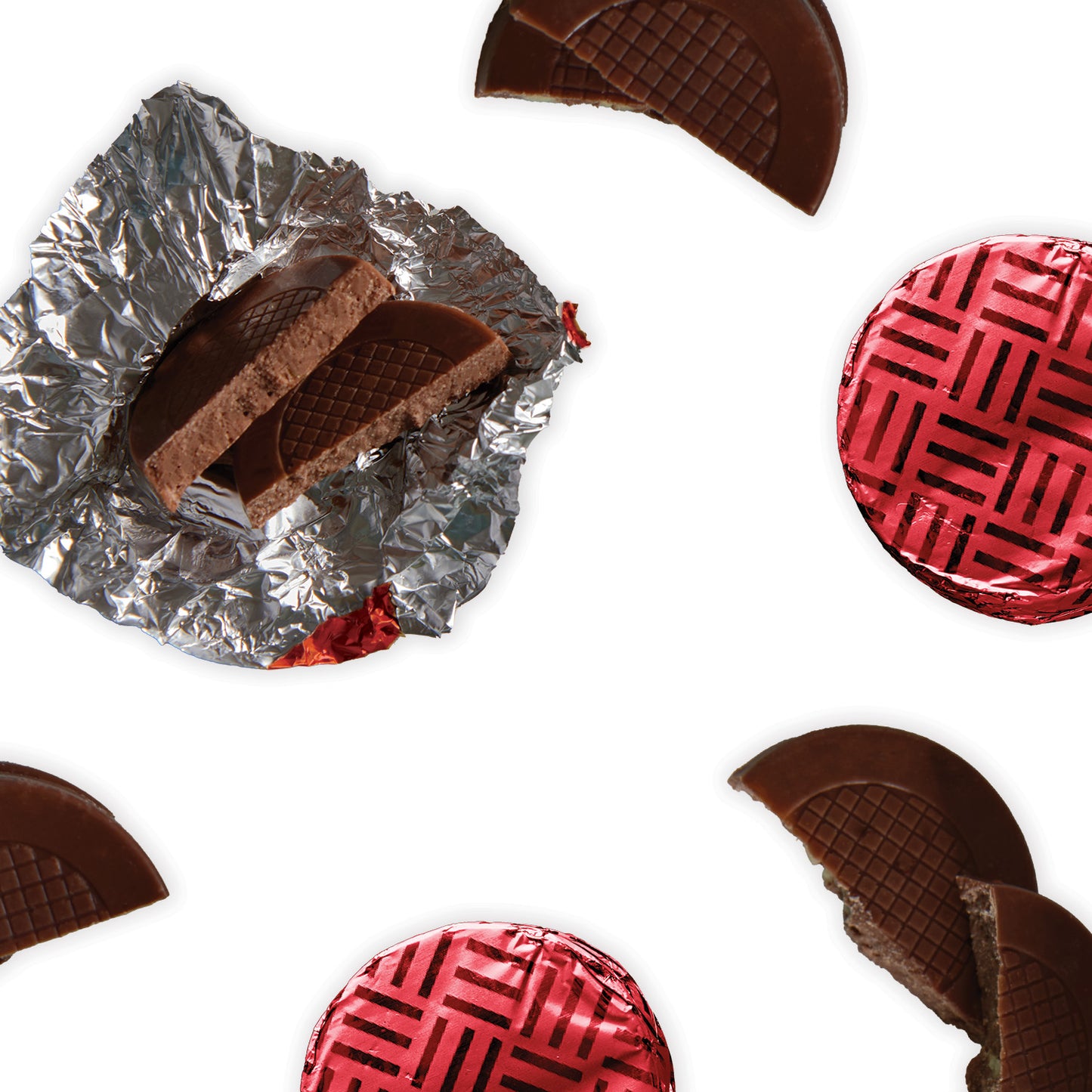 Dark chocolate discs individually wrapped in red foil