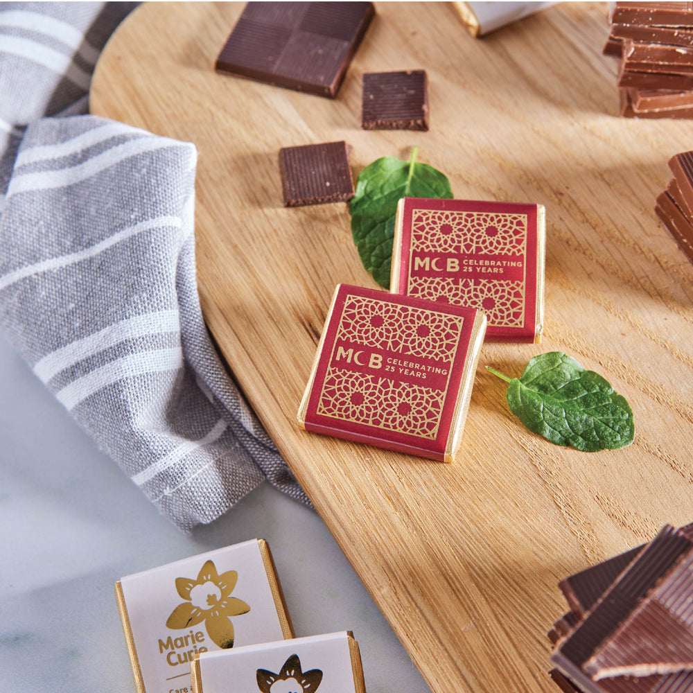 examples of branded Neapolitans. Personalised Branded Chocolate Neapolitans. Choose from custom printed wrappers, available in one-colour foil-blocked print, to perfectly showcase your logo or message