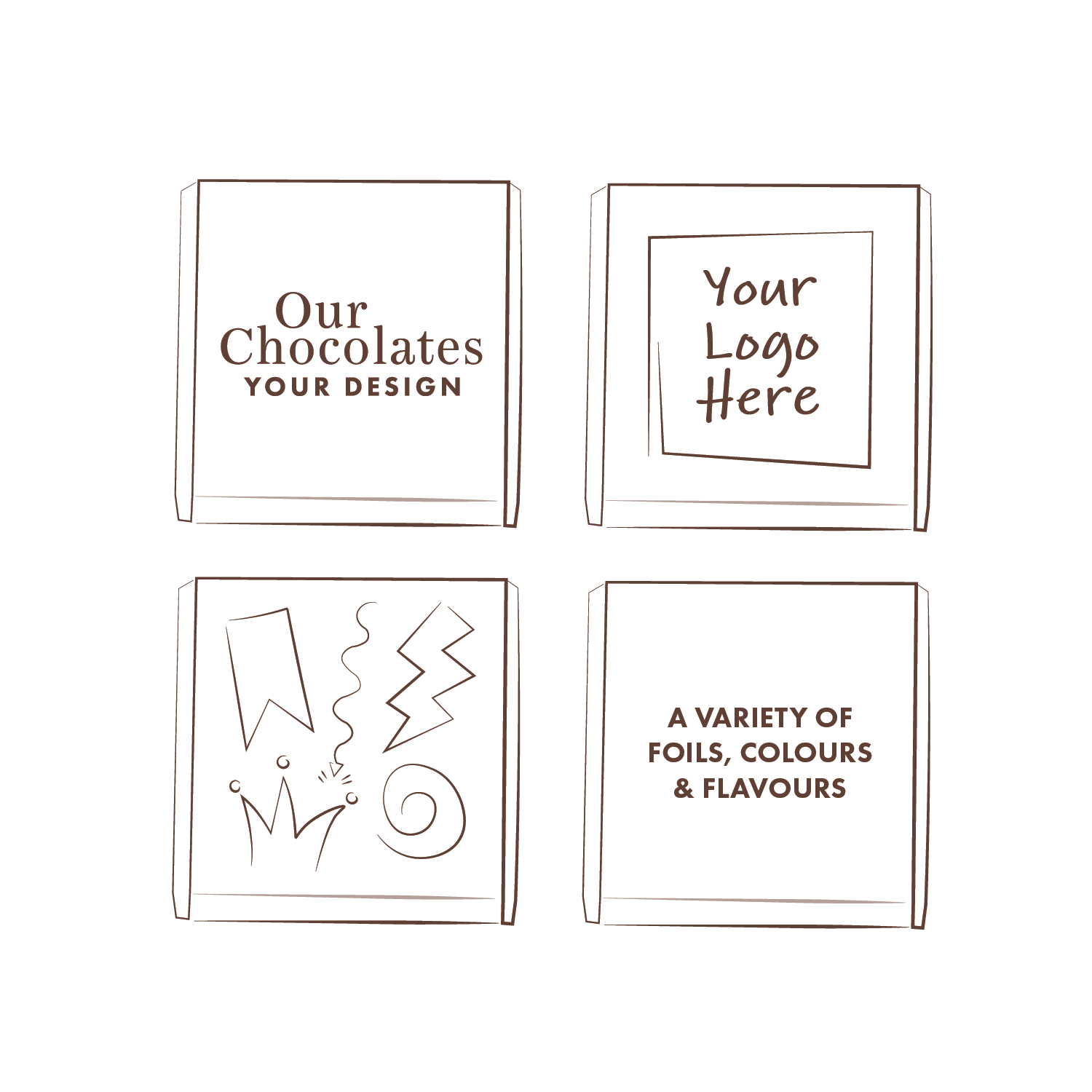 Personalised Branded Chocolate Neapolitans. Choose from custom printed wrappers, available in one-colour foil-blocked print, to perfectly showcase your logo or message