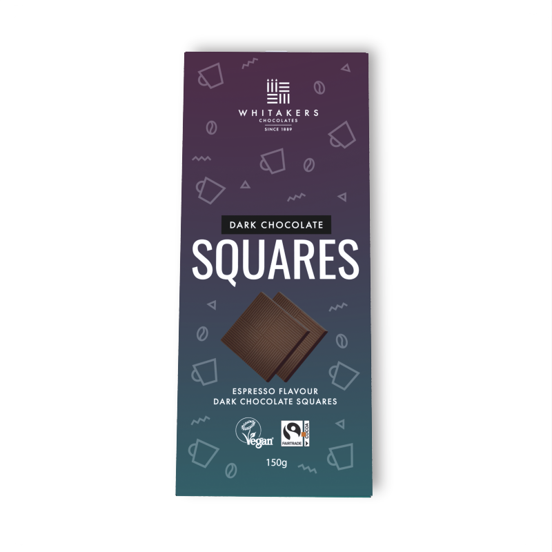 WhiEspresso Flavoured Dark Chocolate Neapolitan A frame gift box. These luxurious squares perfectly capture the essence of rich espresso, infusing our signature dark chocolate with intense coffee flavouring