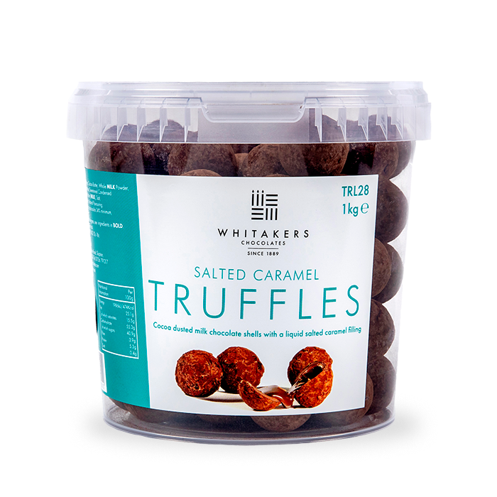 Milk chocolate Salted Caramel Truffles with a gooey centre, packed in a convenient 1kg resealable tub