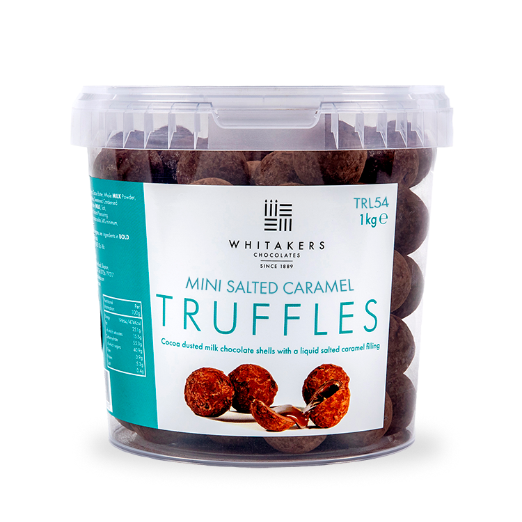 mini salted caramel truffles packed in resealable 1kg tubs